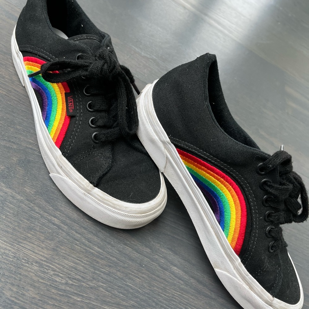 Vans Black Canvas Sneakers with Rainbow Side Stripes Pride - Picture 4 of 6